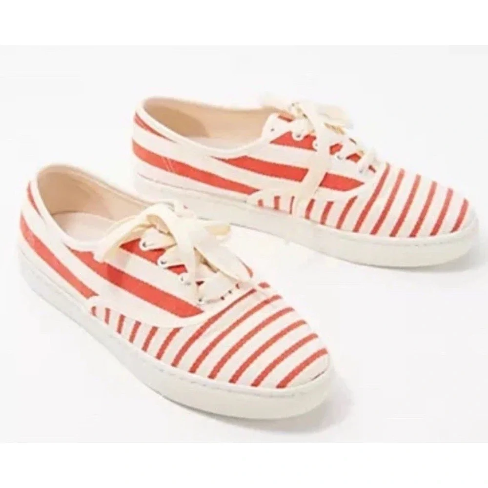 New Soludos Marin Woven Lace Up Sneakers Poppy Striped Boho Comfort Size 9